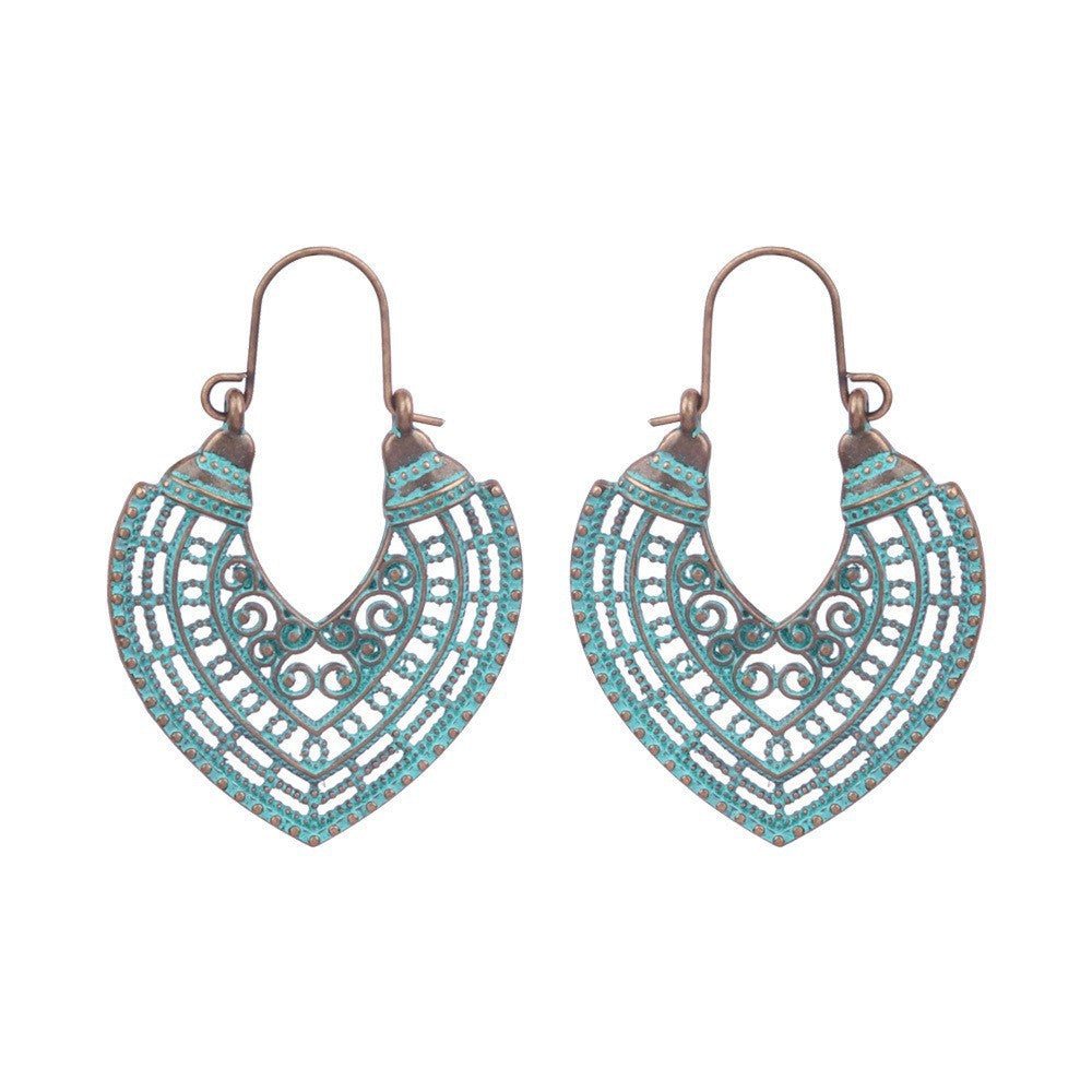 Wholesale Retro Ethnic Style Double Layer Turquoise Stud Earrings Tassel Earrings ACC-ES-MoMo008