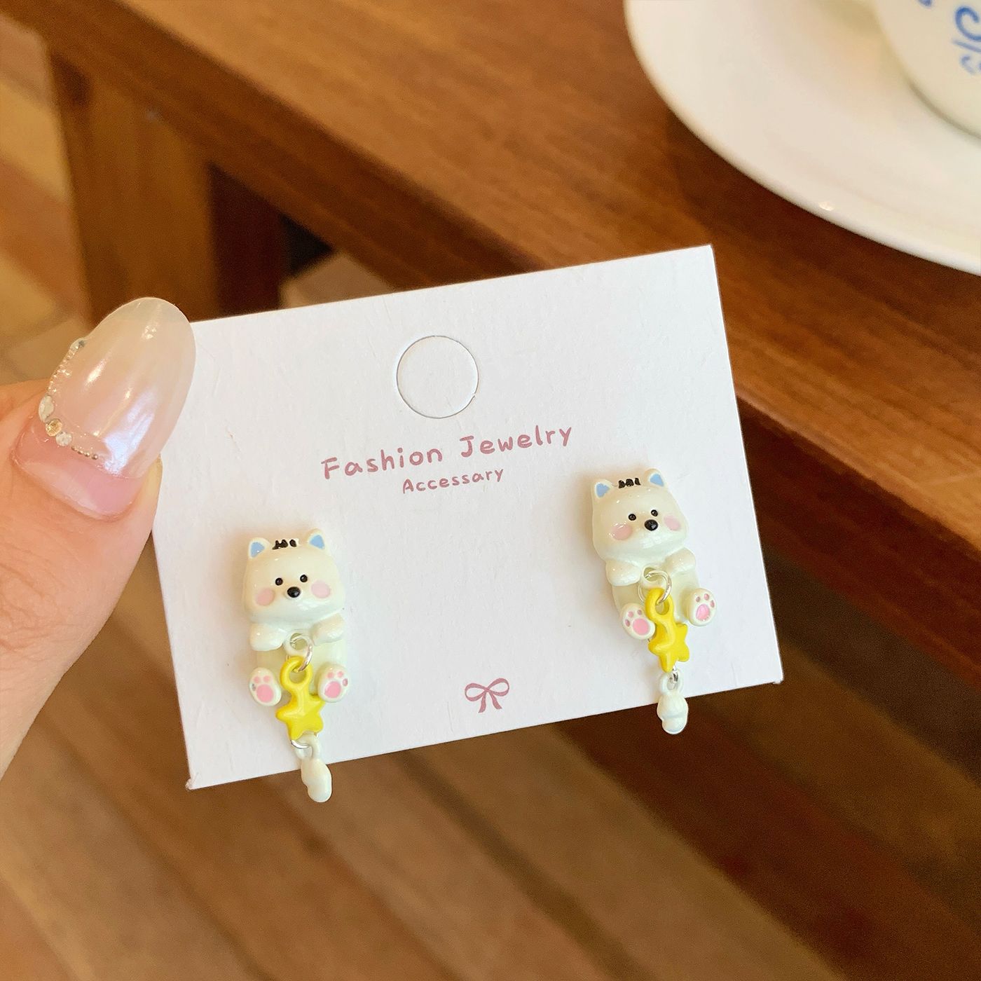 Wholesale Autumn Dopamine West Highland Puppy Earrings Silver Needle Cute Fun Cartoon Earrings