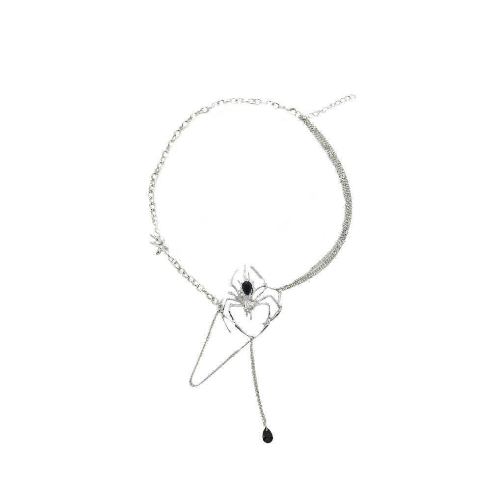 Wholesale Black Gemstone Spider Pendant Necklace