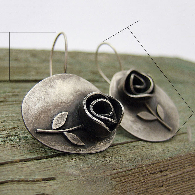 Wholesale Bohemian asymmetric leaf rose flower earrings