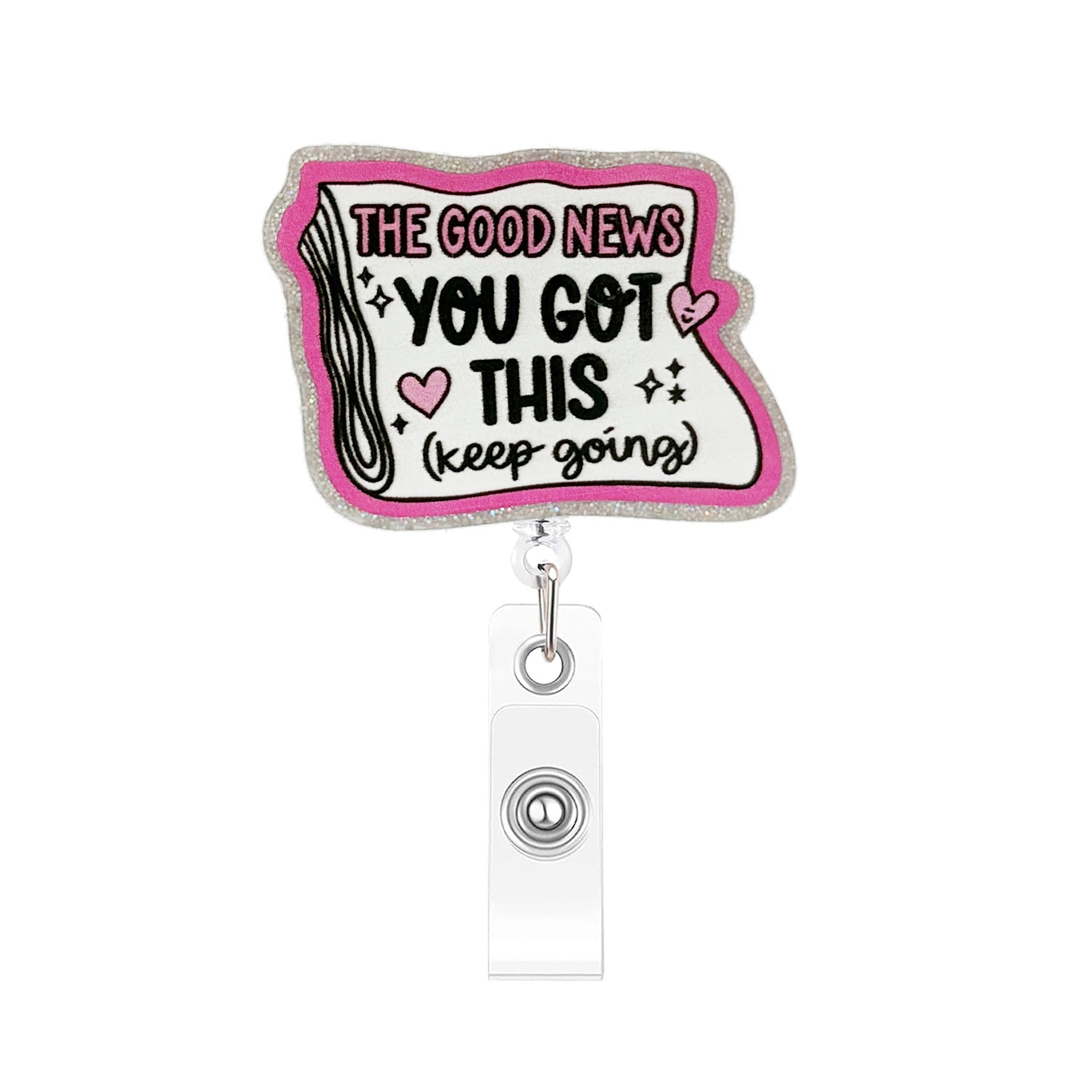 Wholesale Glitter Acrylic Retractable ID Card Holder Heart Design for Girls Fashion Accessory