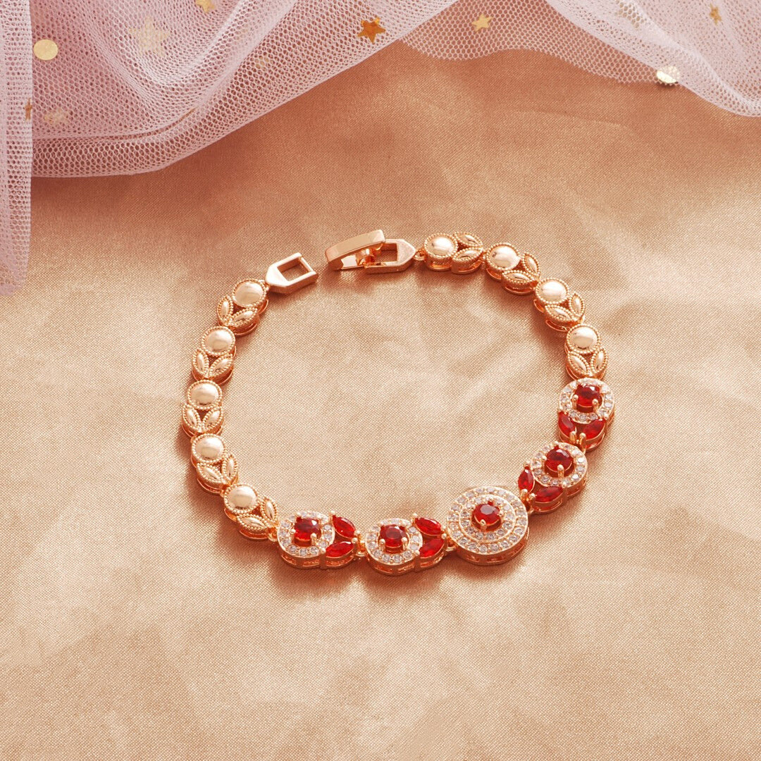 Wholesale Copper Micropaved Red Zircon Water Drop Bracelet Trendy Fashion Jewelry Accessory for Women