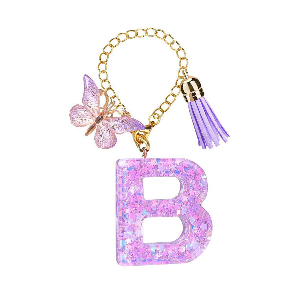 Wholesale  26 Letters Butterfly Tassel Pendant Keychains
