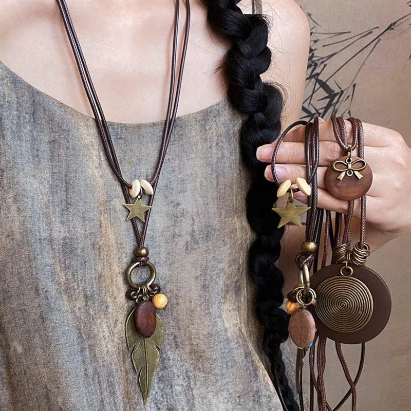 Wholesale Croissant Long Sweater Chain Necklaces