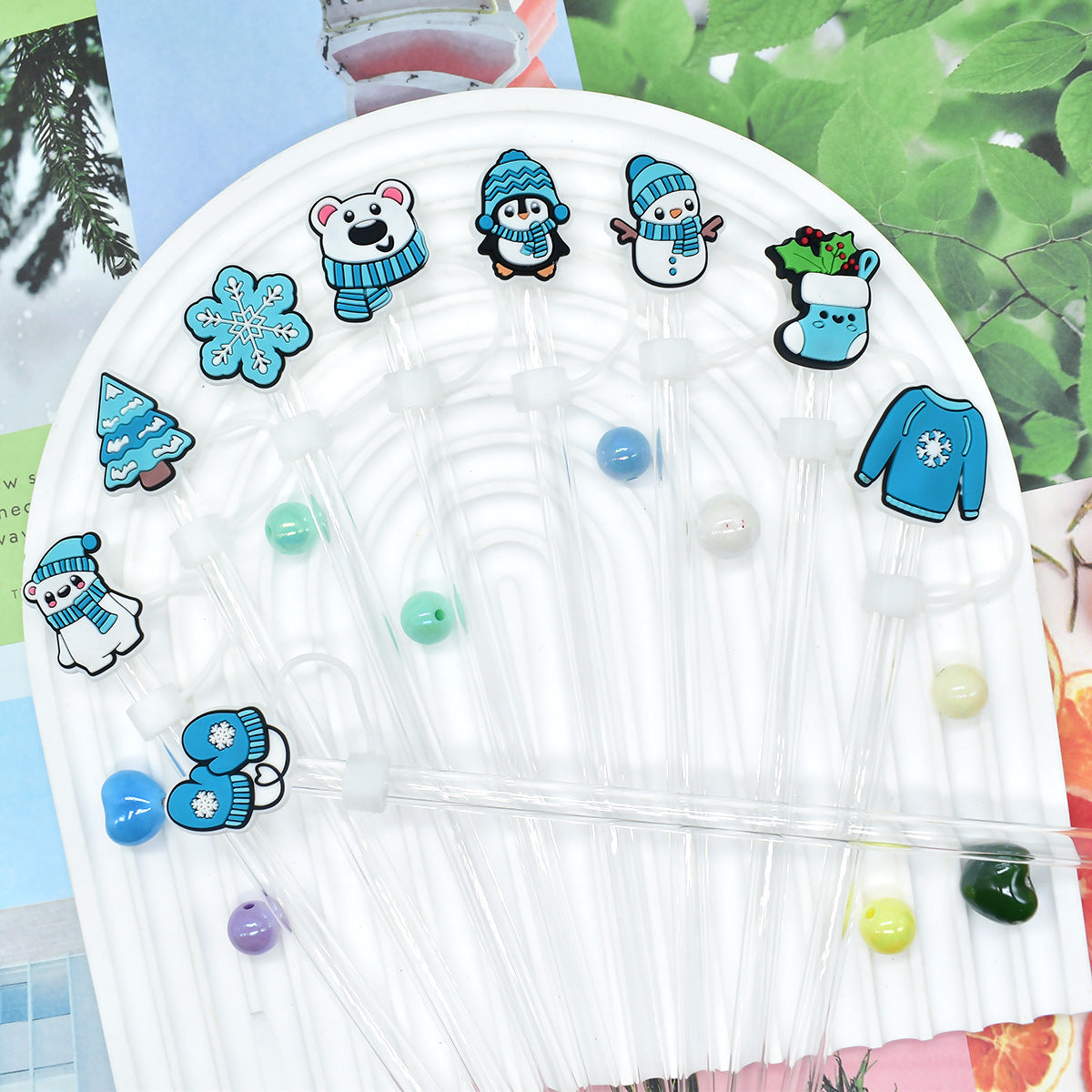 Wholesale Random 100pcs Winter Series 10mm PVC Soft Straw Tube Cap ACC-SCR-RYY081