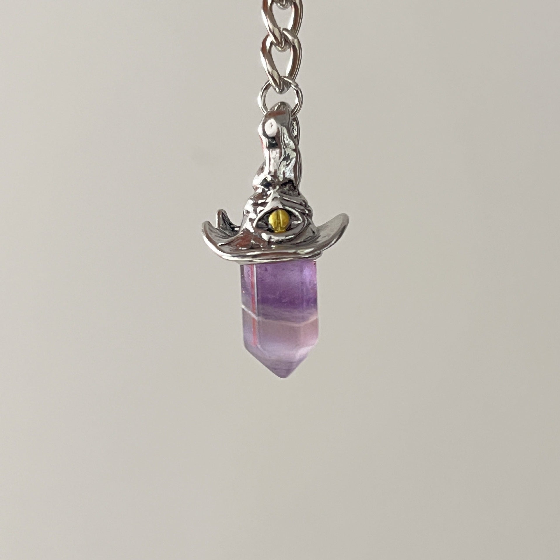 Wholesale  Retro Natural Amethyst Hexagonal Column Witch Hat Pendant Necklaces