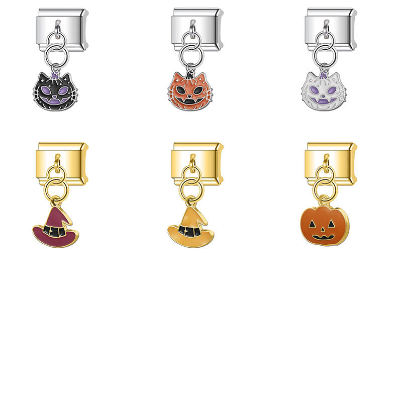Wholesale Italian Charm Bracelet 9mm DIY Splicing Stainless Steel Halloween Pumpkin Series Composable Bracelet