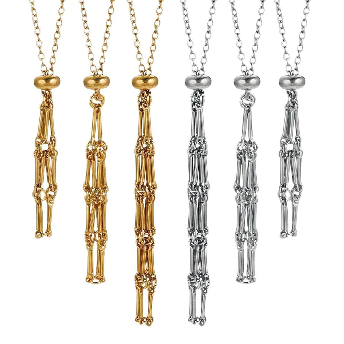 Wholesale Stainless Steel Jewelry Natural Crystal Mesh Pocket Bamboo Necklace