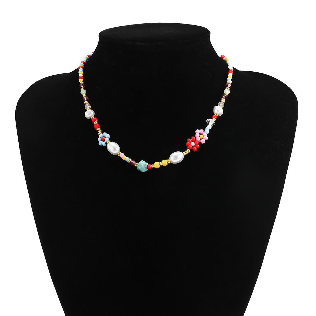 Wholesale Creative mixed color floret irregular turquoise sweet cool necklace