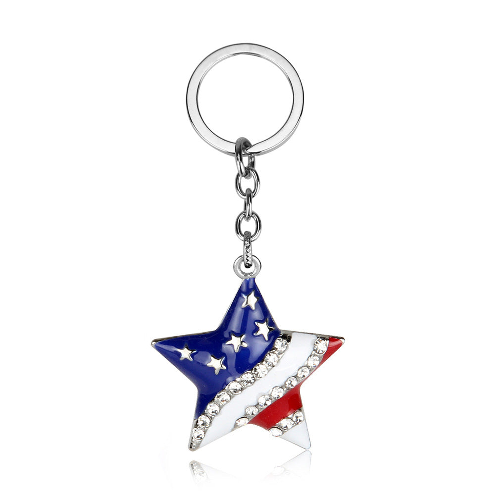 Wholesale American Independence Day Love Five-pointed Star Diamond Alloy Keychain ACC-KC-MingXin001