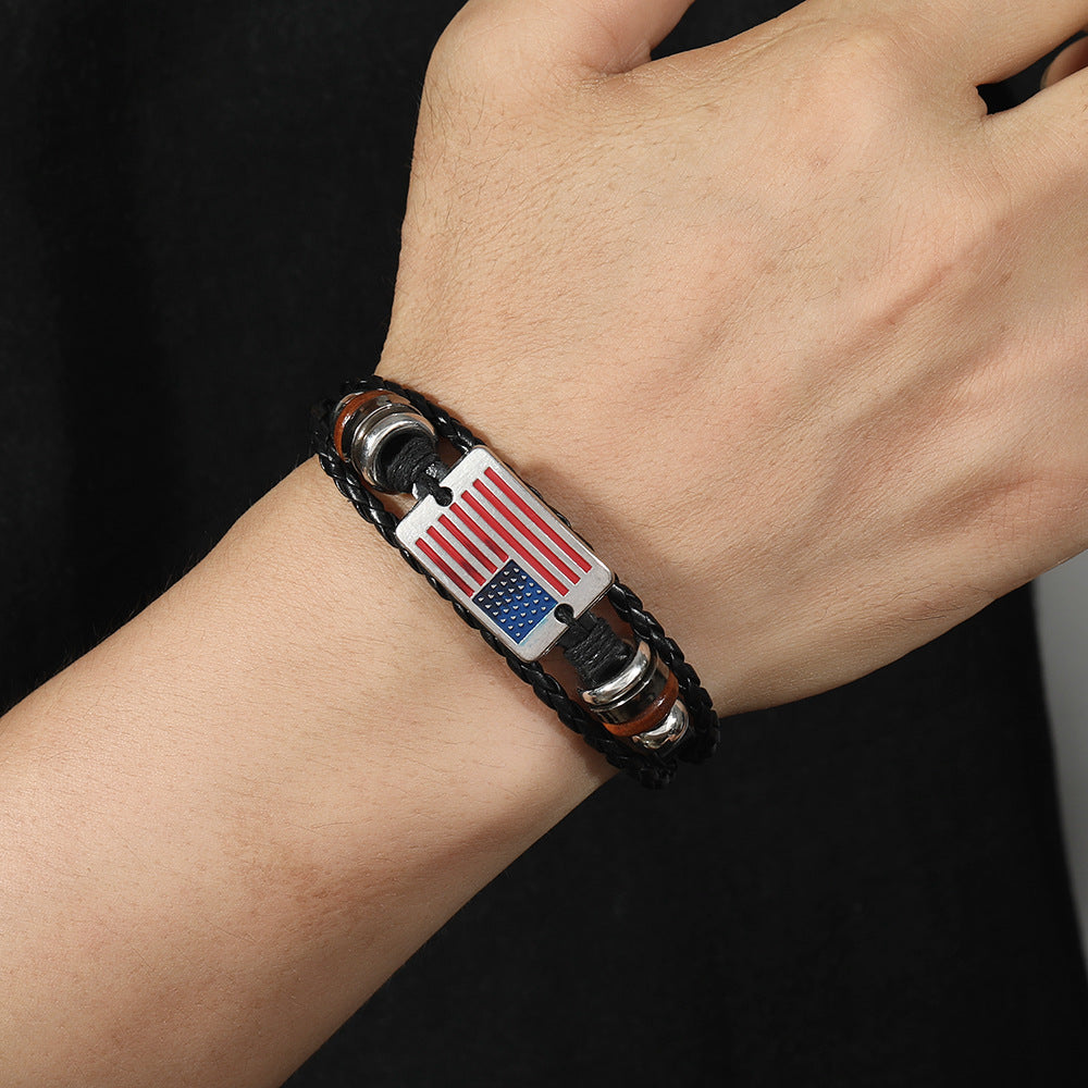 Wholesale Leather American Flag Beaded Bracelet Vintage Men S Handmade Jewelry Accessory For Everyday Wear And Travel Souvenir