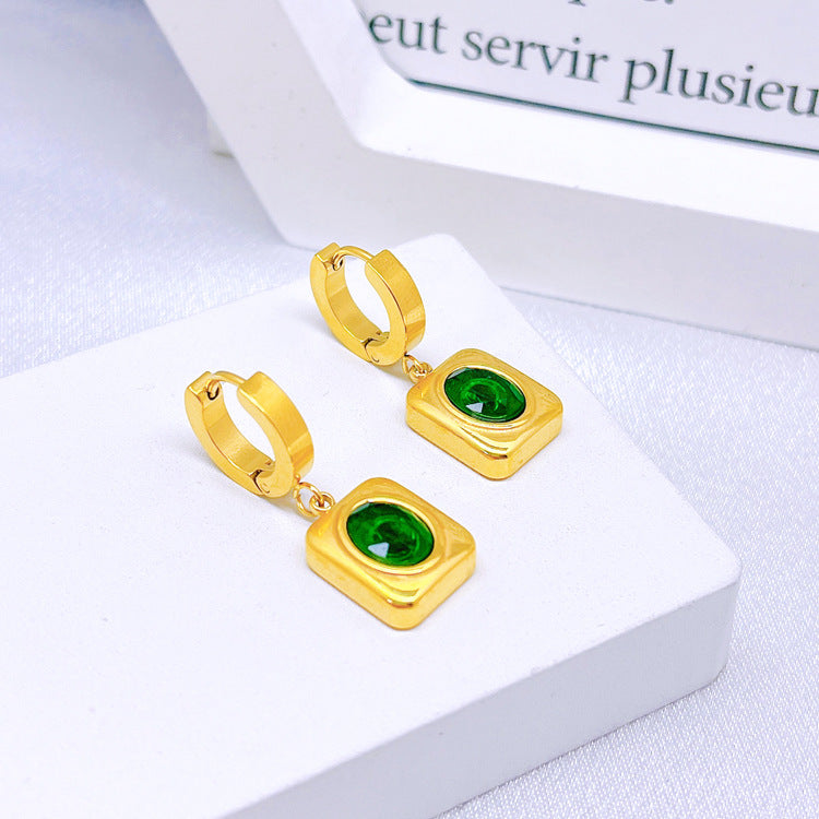 Wholesale Titanium Steel full diamond round pendant mid-length flower earrings