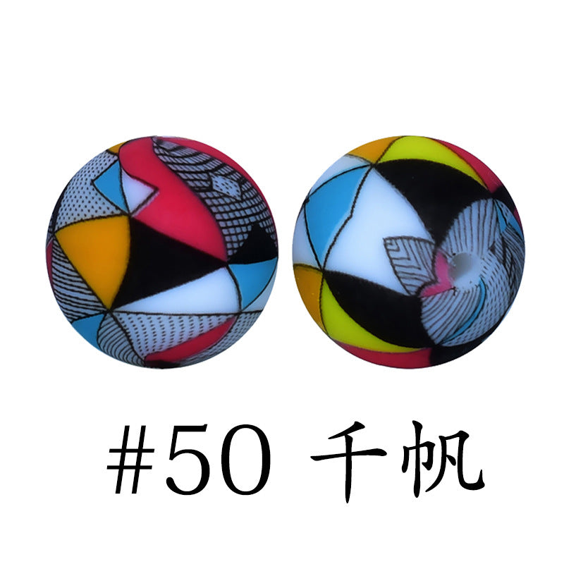 Wholesale 50pcs 15mm Print Silicone Balls Beads ACC-BDS-HeSheng009