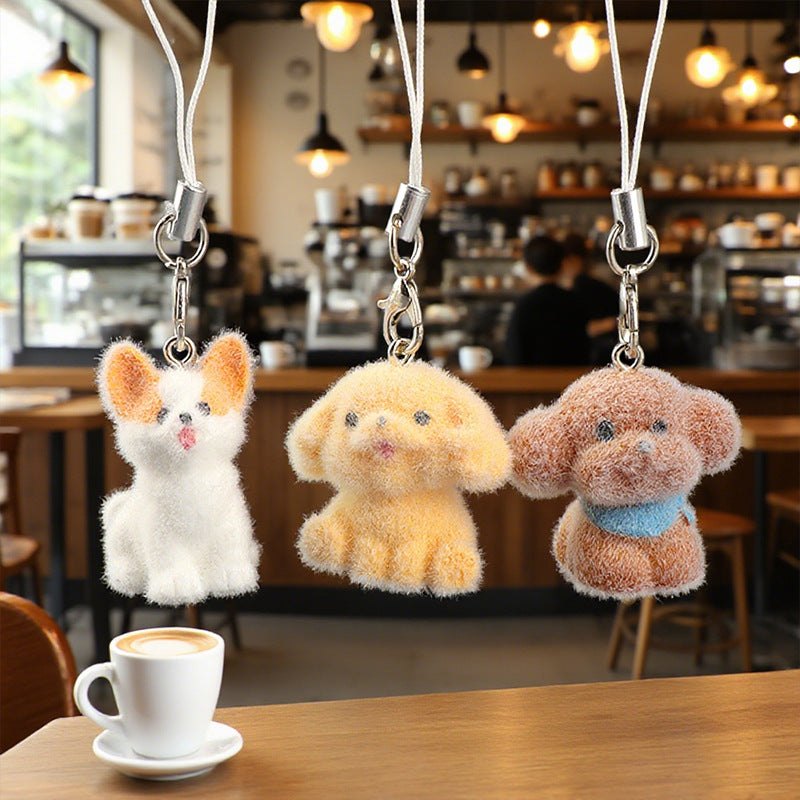 Wholesale Cute Stereo Flocking Resin Dog Pendant Keychain