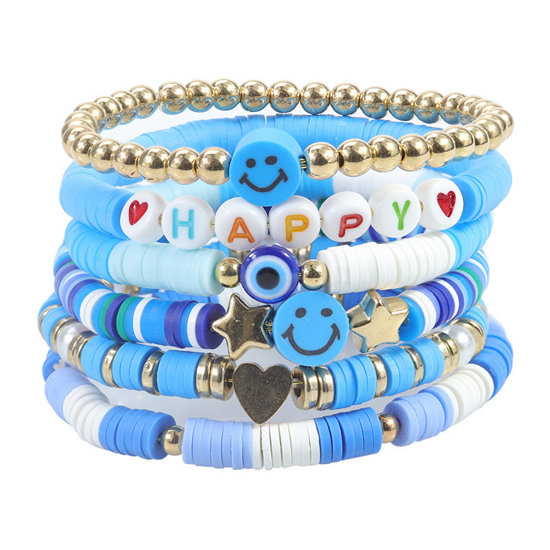 Wholesale Bohemian Retro Ethnic Style Colorful Polymer Clay Heart-shaped Pearl Bracelet ACC-BT-Chens004