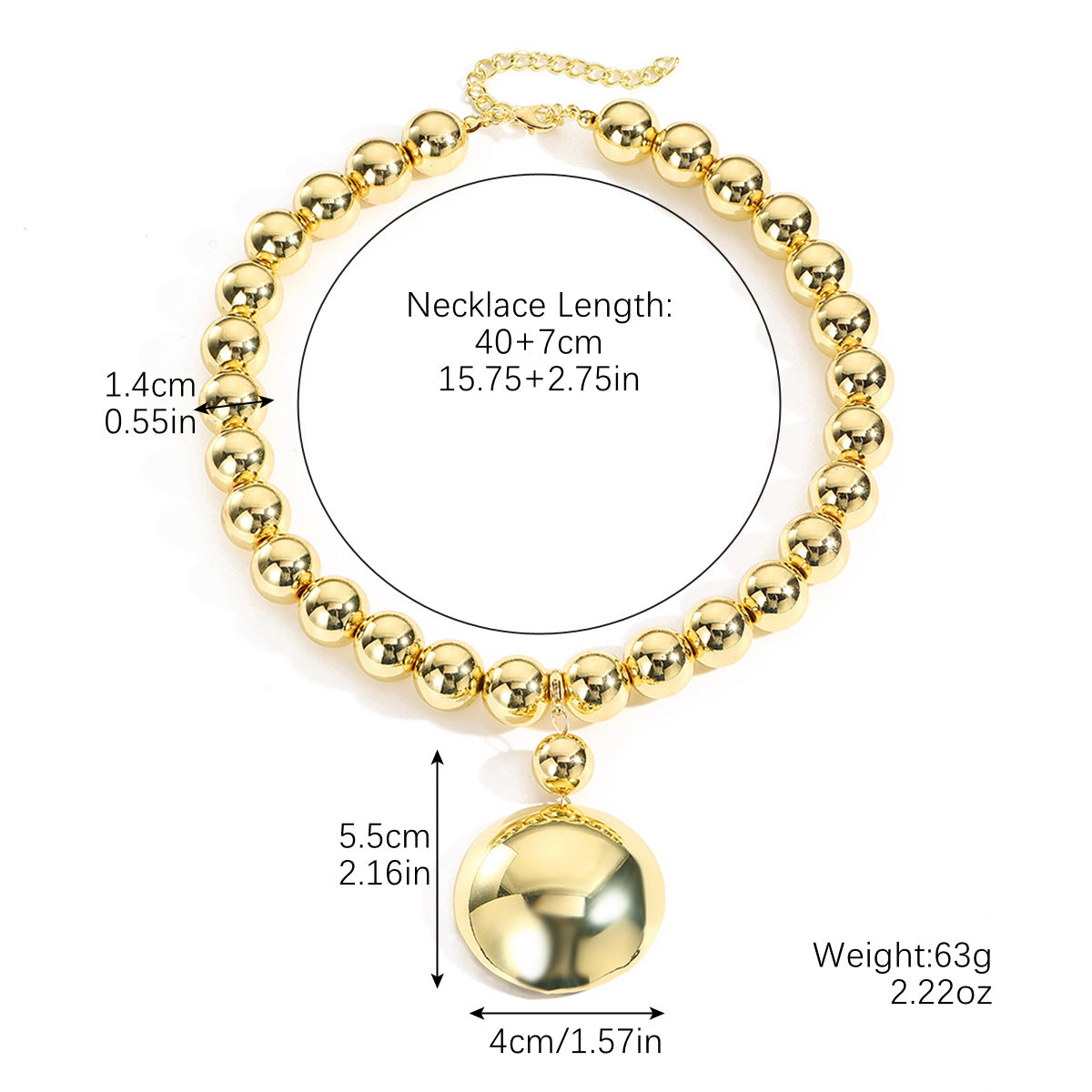 Wholesale  Jewelry suit Simple Beaded Necklace Removable Metal Semi-circular Pendant Exaggerated Beaded Neck Chain