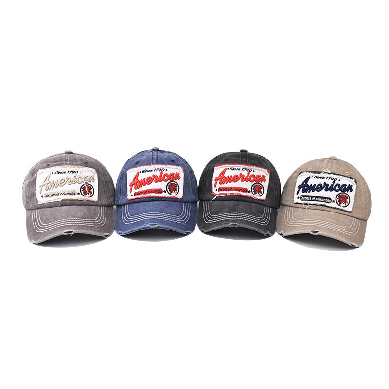 Wholesale Casual Cotton Baseball Cap With Washed America Flag Embroidery Adjustable Breathable Resale