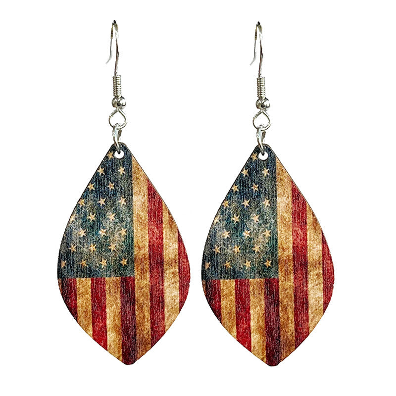 Wholesale 2 Pairs/pack American Independence Day Vintage Bohemian Natural Wood Earrings ACC-ES-HY040