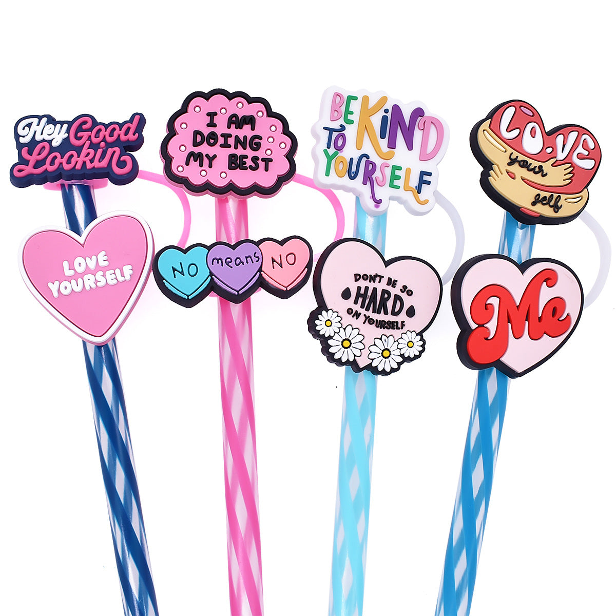 Wholesale Random 100pcs Phrase Series Straw Tube Cap 10mm Soft Glue Straw Decoration Straw Cover ACC-SCR-RYY044