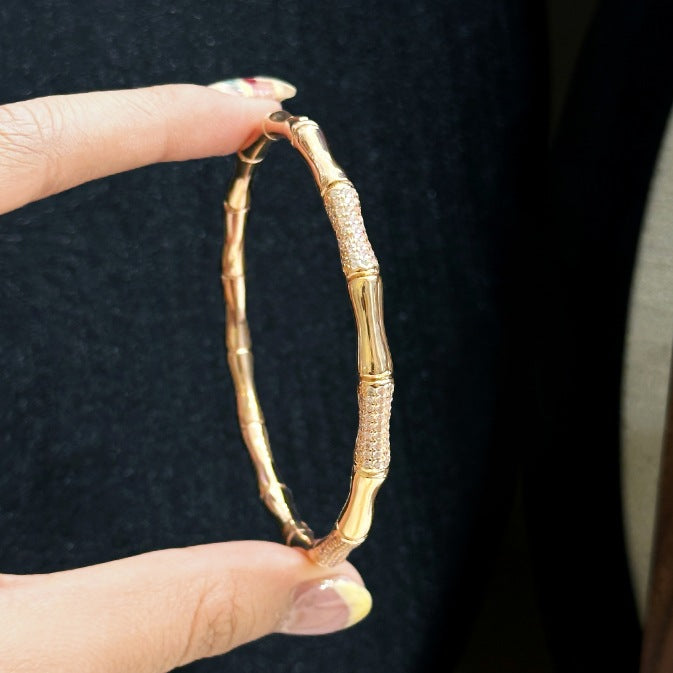 Wholesale Copper Electroplated Bamboo Diamond-Encrusted Bracelet Fashion Accessory for Women