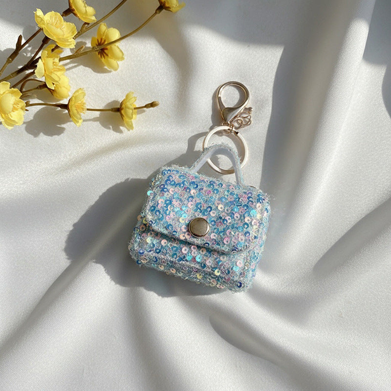 Wholesale Multifunctional Sequined Leather Earphone Case Coin Purse Keychain DIY Accessory for Everyday Use