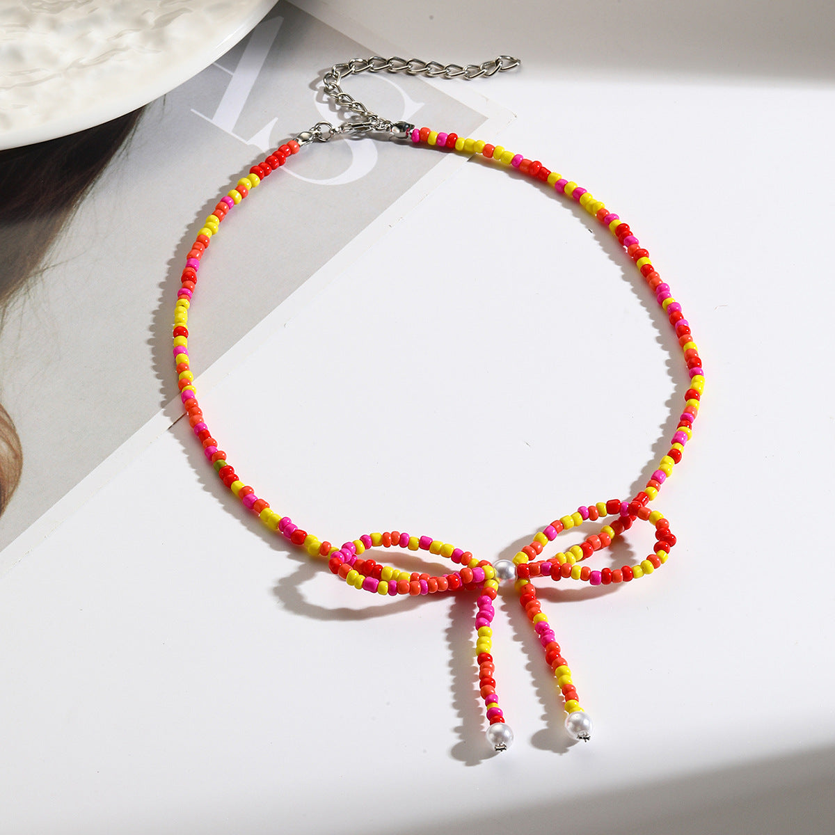 Wholesale  Butterfly Knot Necklace with Rice Beads Versatile Choker Chain