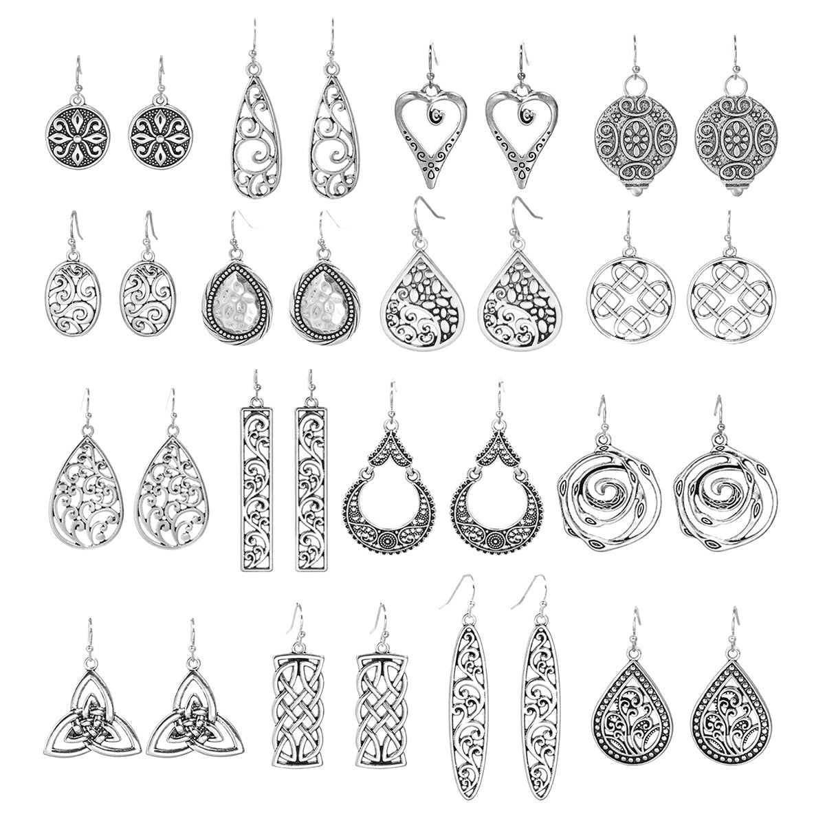 Wholesale Antique Silver Geometric Earring Set Ethnic Style Fashion Jewelry Accessory