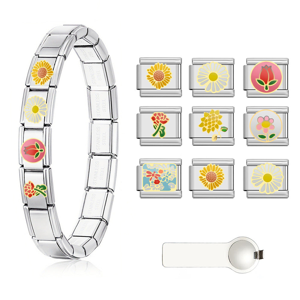 Wholesale Sunflower Rose Modular Bracelet Stainless Steel Jewelry Accessory Gift