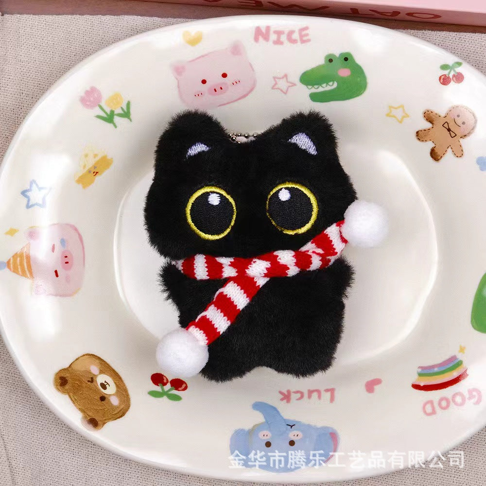 Wholesale Plush Cat Keychain with Big Eyes and Fish Pendant Decorative Accessory