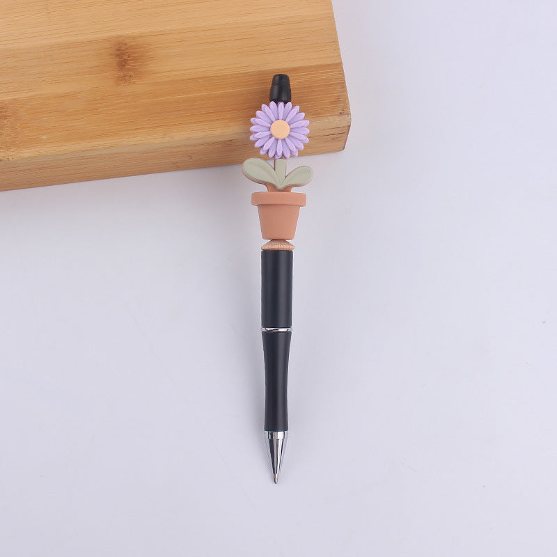 Wholesale creative cartoon silicone sunflower potted handmade beaded pen
