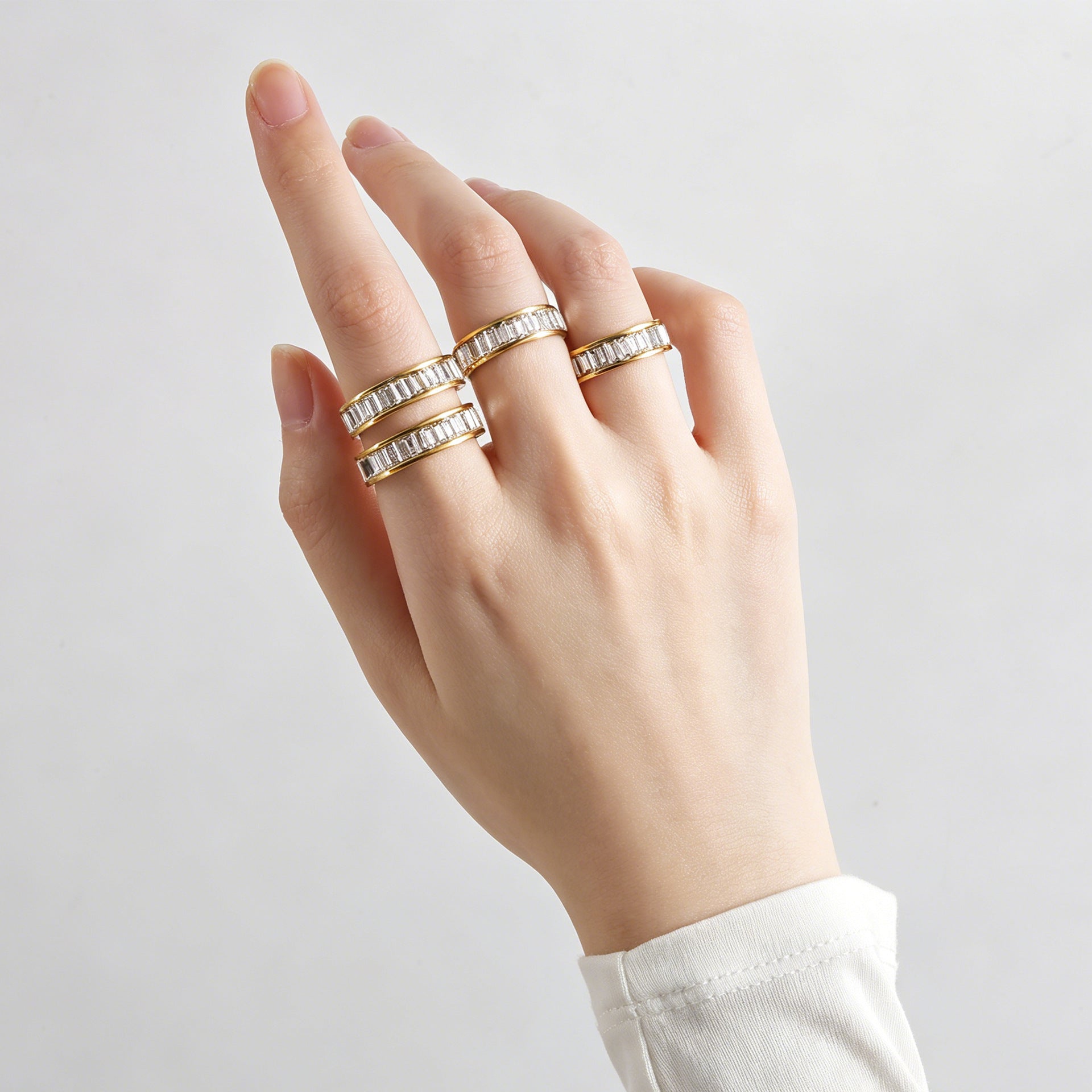 Wholesale Geometric Gold Plated Stainless Steel Ins Style Zircon Ring - Fashion Accessory Gift