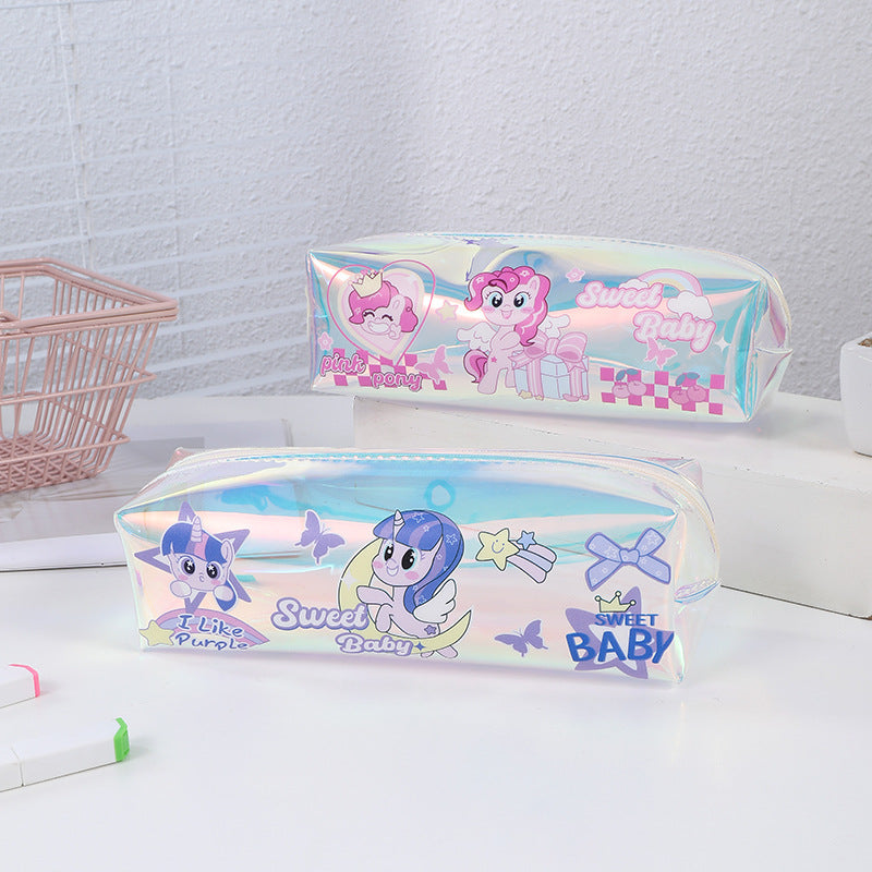 Wholesale Back to School Stationery Bag Cool Pony Cartoon Transparent Laser Cute Trendy Pencil Bag