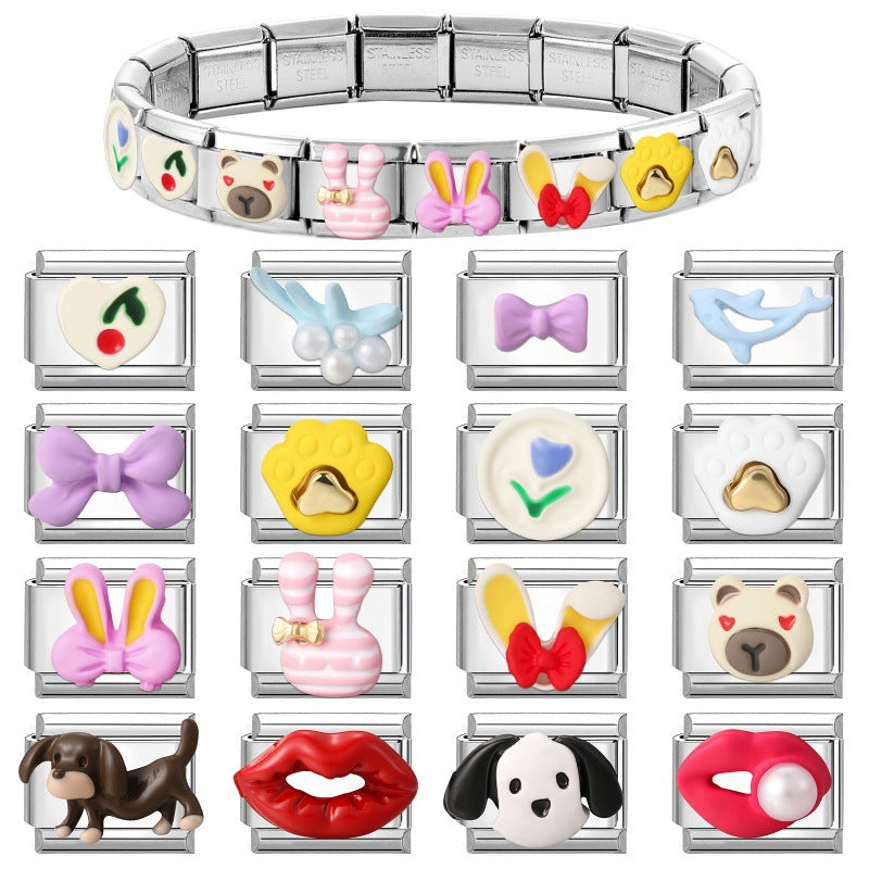 Wholesale Stainless Steel DIY Charm Bracelet with Heart and Dolphin Cartoon Fashion Jewelry Accessory
