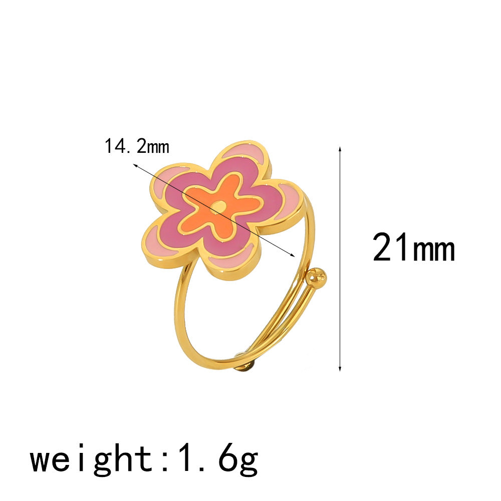 Wholesale Peach Pink Oil Drop 18K Gold Stainless Steel Rings ACC-RS-LiQuan006