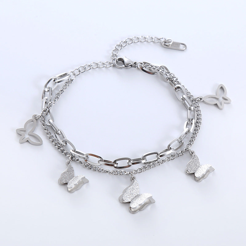 Wholesale stainless steel double-layer hollow butterfly bracelet