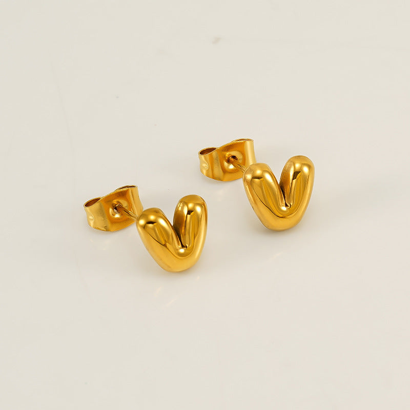 Wholesale 26 Letter Earrings Plated with 18K Gold Mini Letter Earrings Stainless Steel Earrings ACC-ES-ZhongYao008