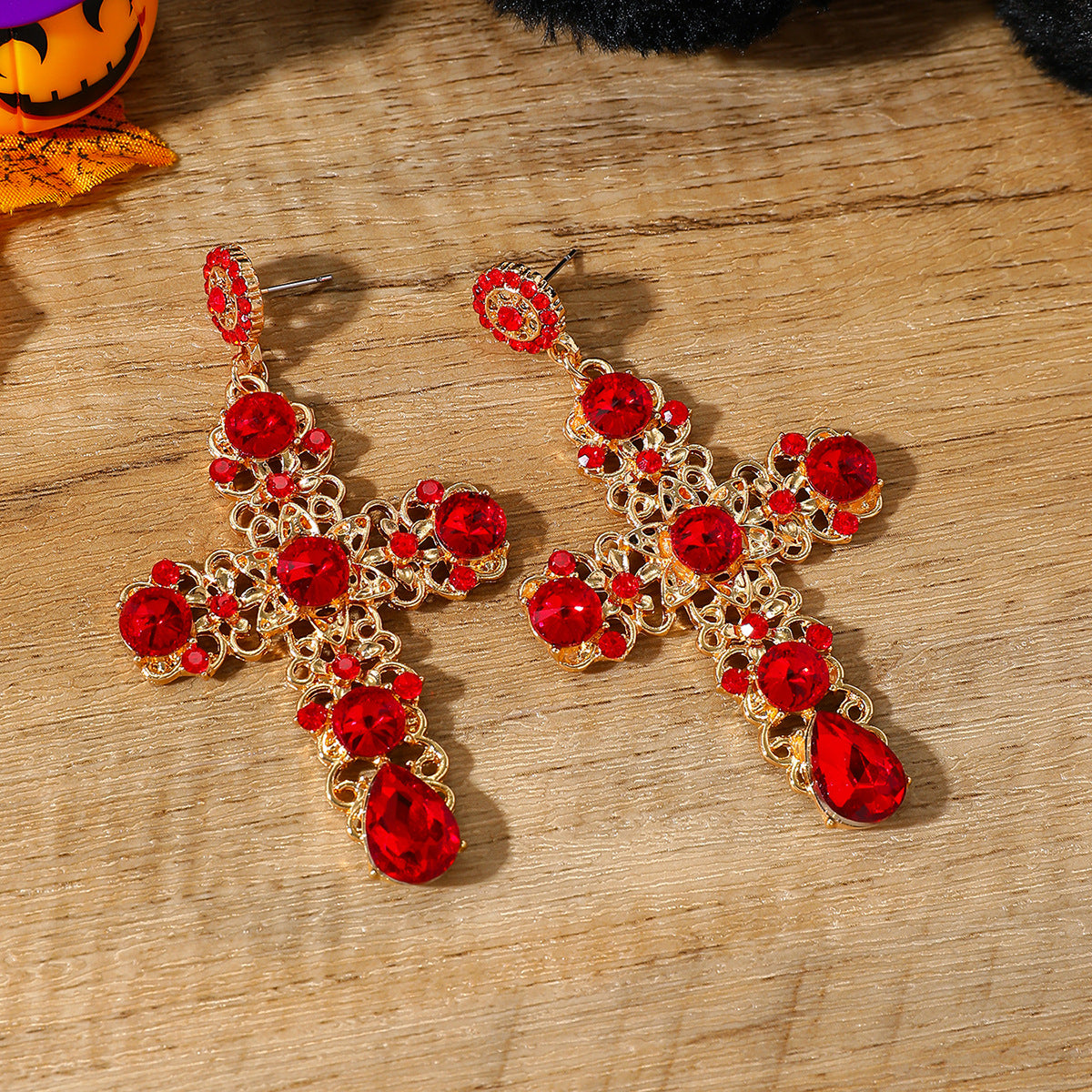 Wholesale Hollow design earrings personalized diamond gemstone cross colorful earrings