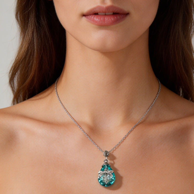 Wholesale Bohemian Retro Dragonfly Pendant Necklace Blue Acrylic Rhinestone Women S Fashion Jewelry Gift