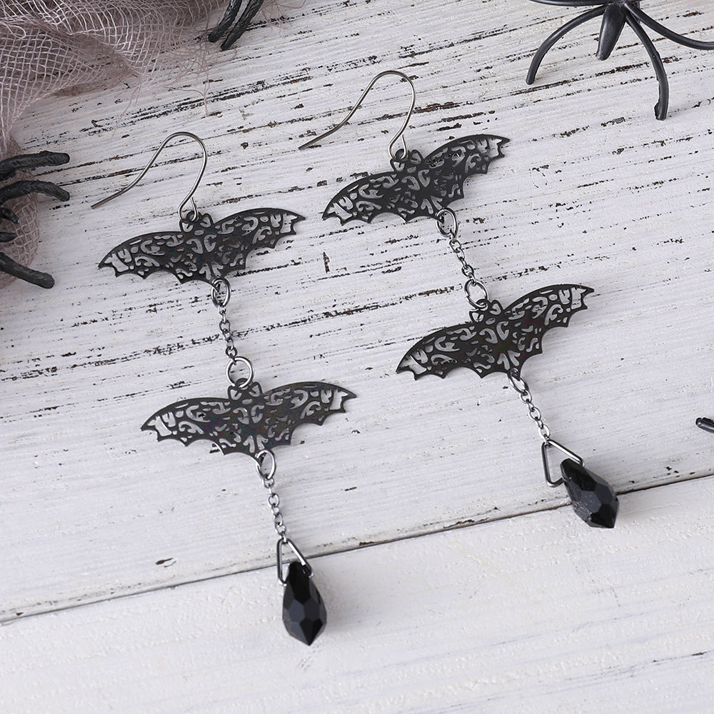 Wholesale Gothic Bat Pendant Tassel Earrings For  Black Zinc Alloy Jewelry Accessory For Boutique Resale