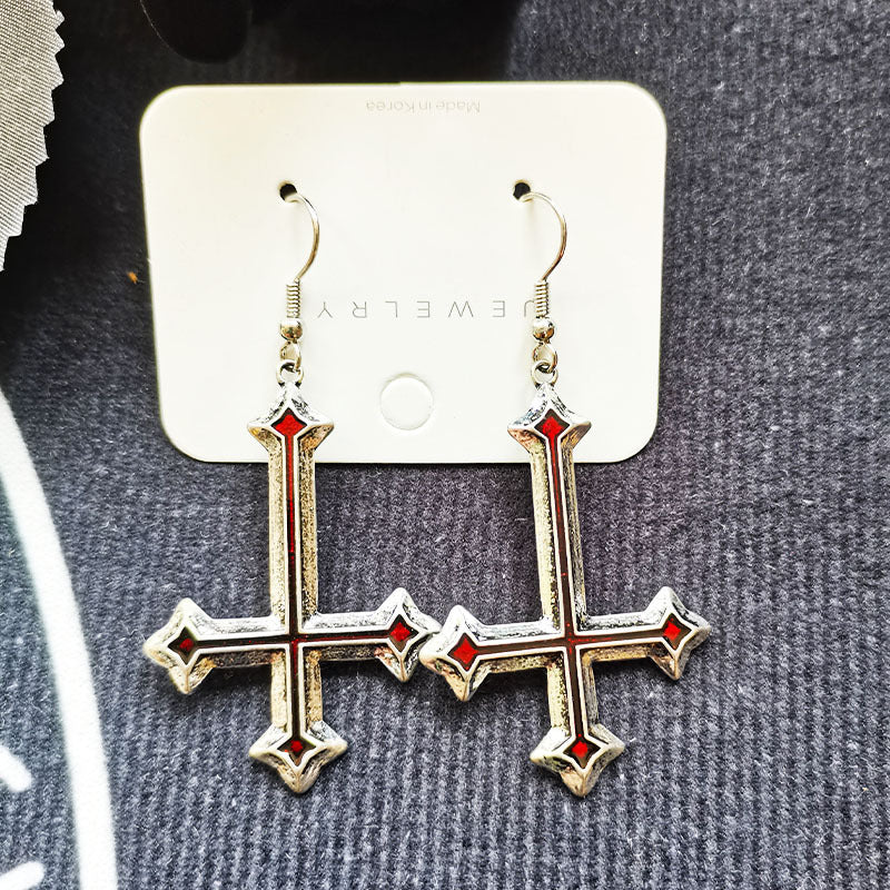 Wholesale    punk Gothic cross Red simple red dripping earrings