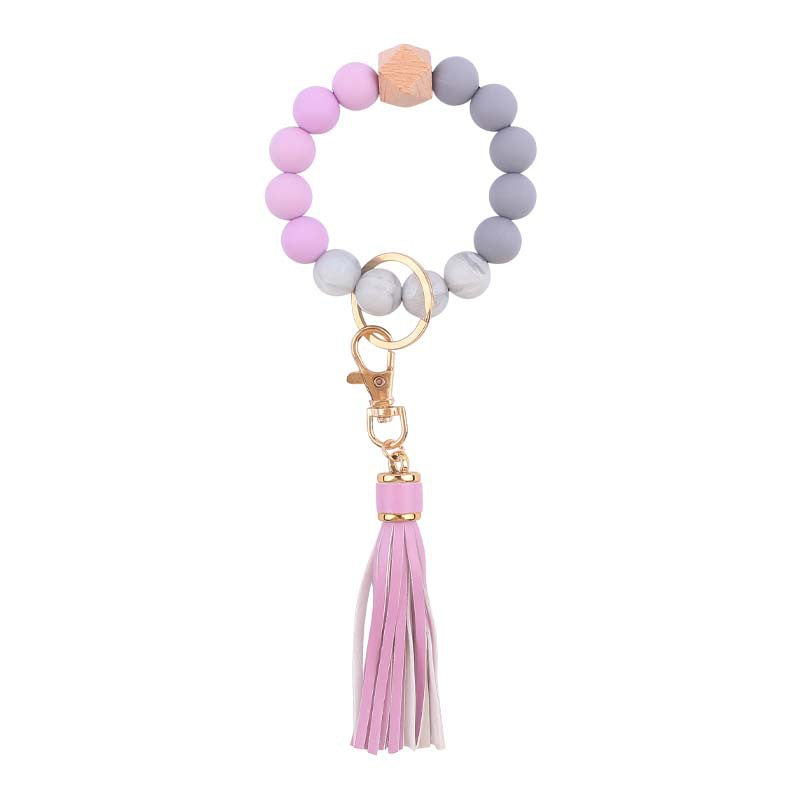 Wholesale  leather PU tassel silicone bracelet wrist keychain