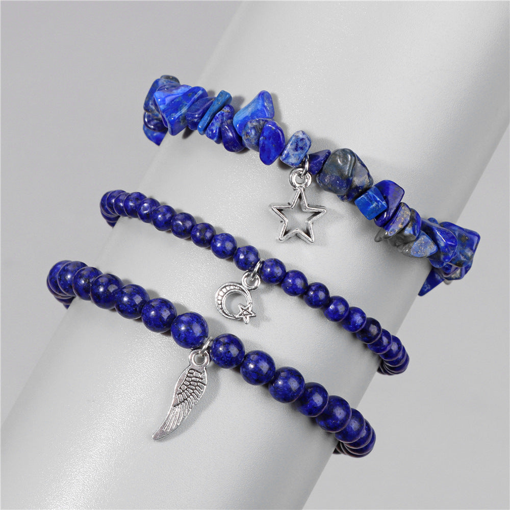 Wholesale Natural Stone Stretch Bracelet Star Leaf Pendant Layered Bracelet Set ACC-BT-Ruiz006