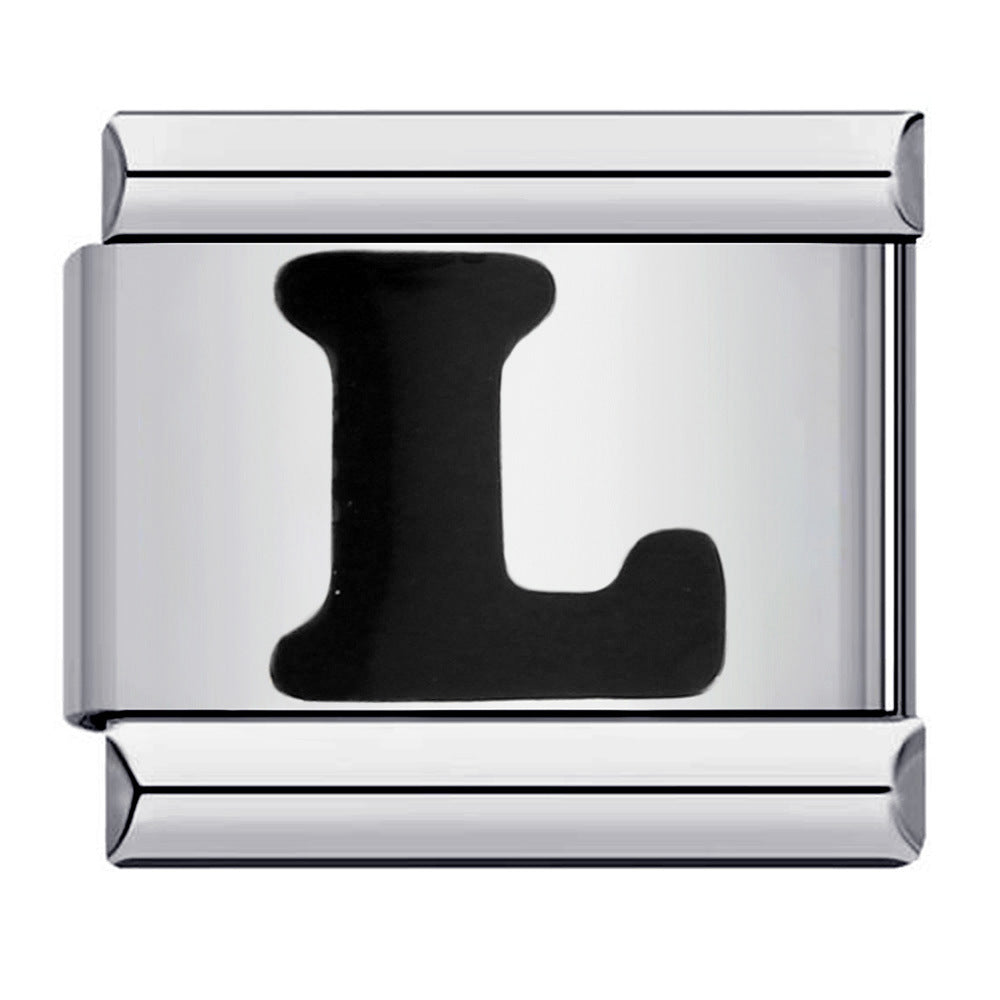 Wholesale Italian Charm Bracelet  Black English Letters DIY Stainless Steel Composable Bracelet