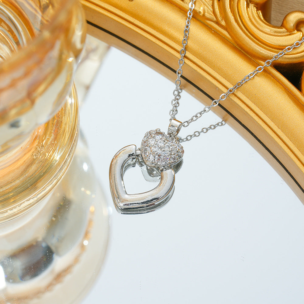 Wholesale Titanium Steel Heart Zircon Necklace and Earring Set Gold Plated Fashion Jewelry Accessory for Women