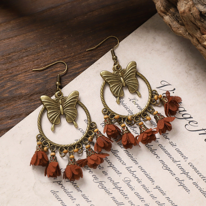 Wholesale Alloy Butterfly Bohemian Earrings Long Tassel Drop Earrings Fashion Accessory for Women Party Wear
