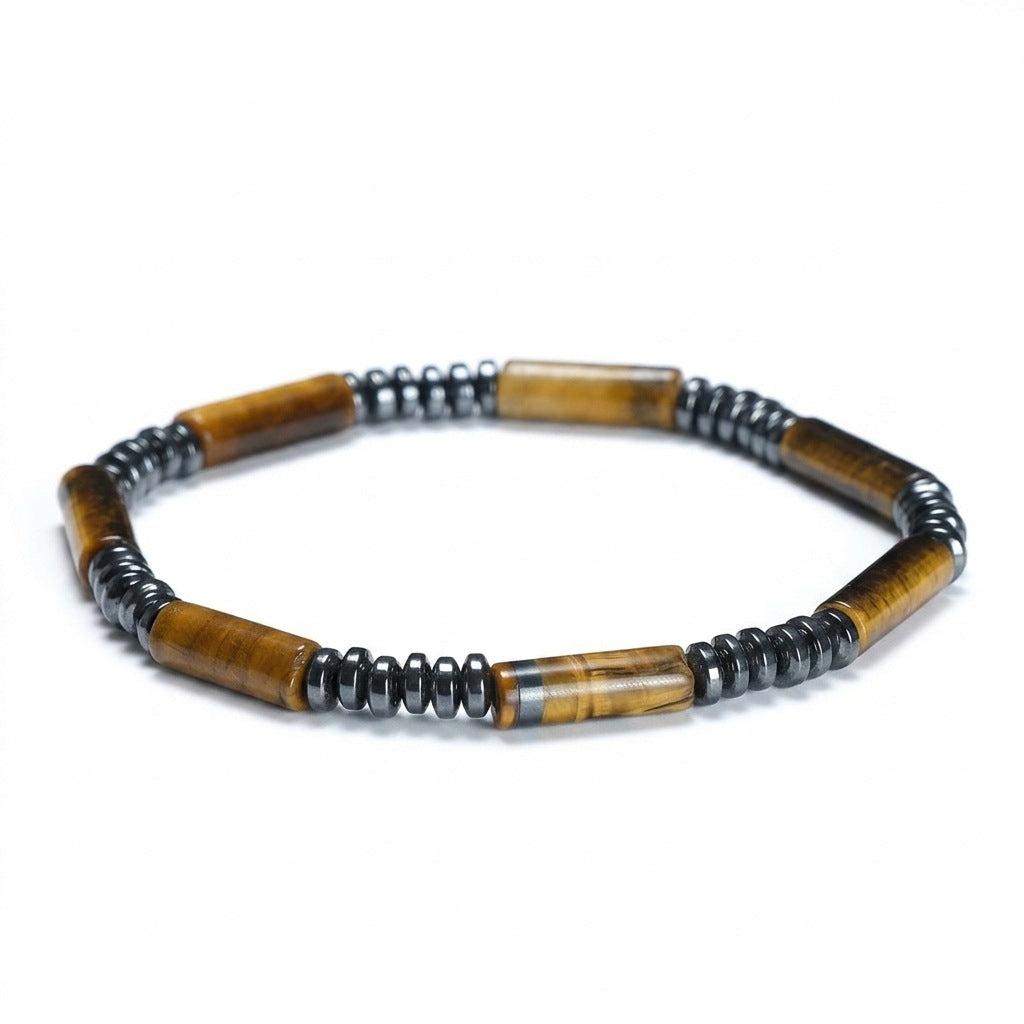 Wholesale Natural Stone Tiger Eye and Hematite Beaded Bracelet,  Handmade Fashion Accessory for Everyday Wear