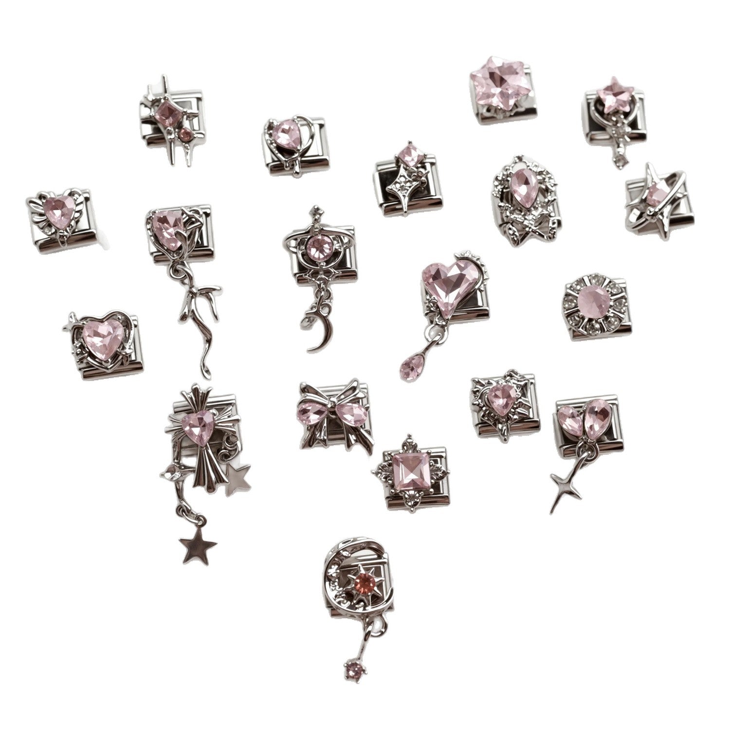 Wholesale Stainless Steel Pink Zirconia Italian Charm Bracelet Heart Shape DIY Accessory for Everyday Wear Gift