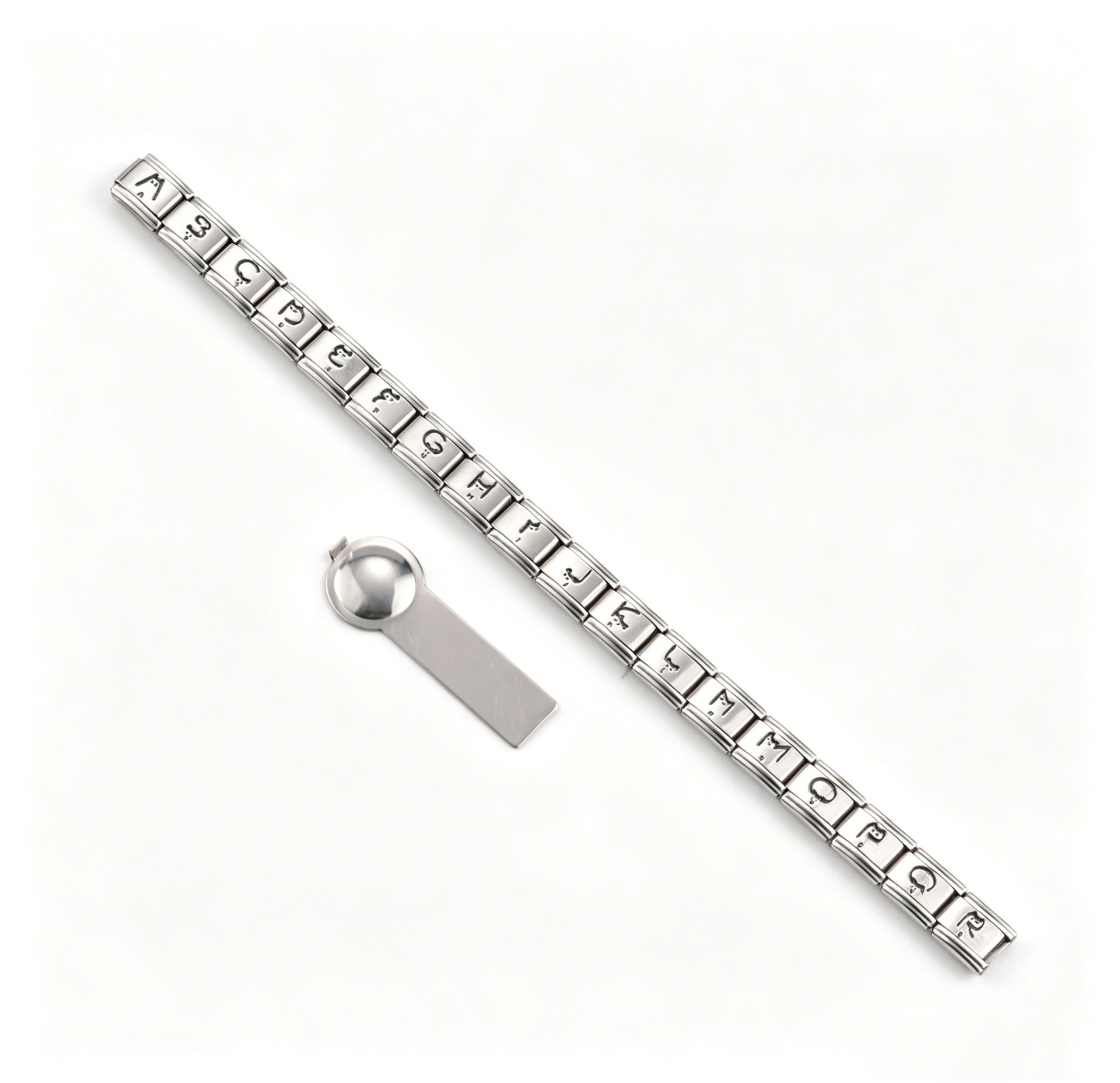 Wholesale Stainless Steel Polished 9mm Elastic DIY Bracelet with Black Alphabet Beads and LUCK Charm Unisex Jewelry Accessory