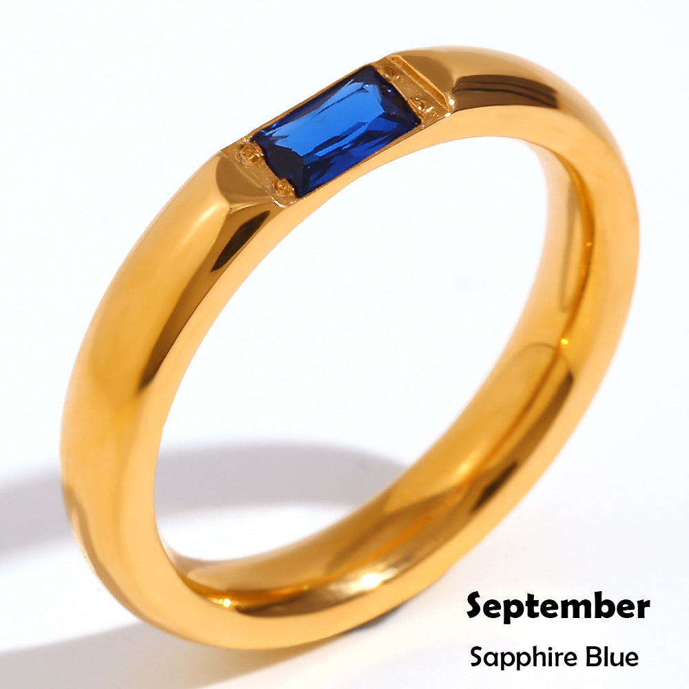 Wholesale Modern Simple Ring - 18K Gold Plated Stainless Steel Rectangular Zircon - Fashion Jewelry Accessory for Everyday Wear Boutique Resale