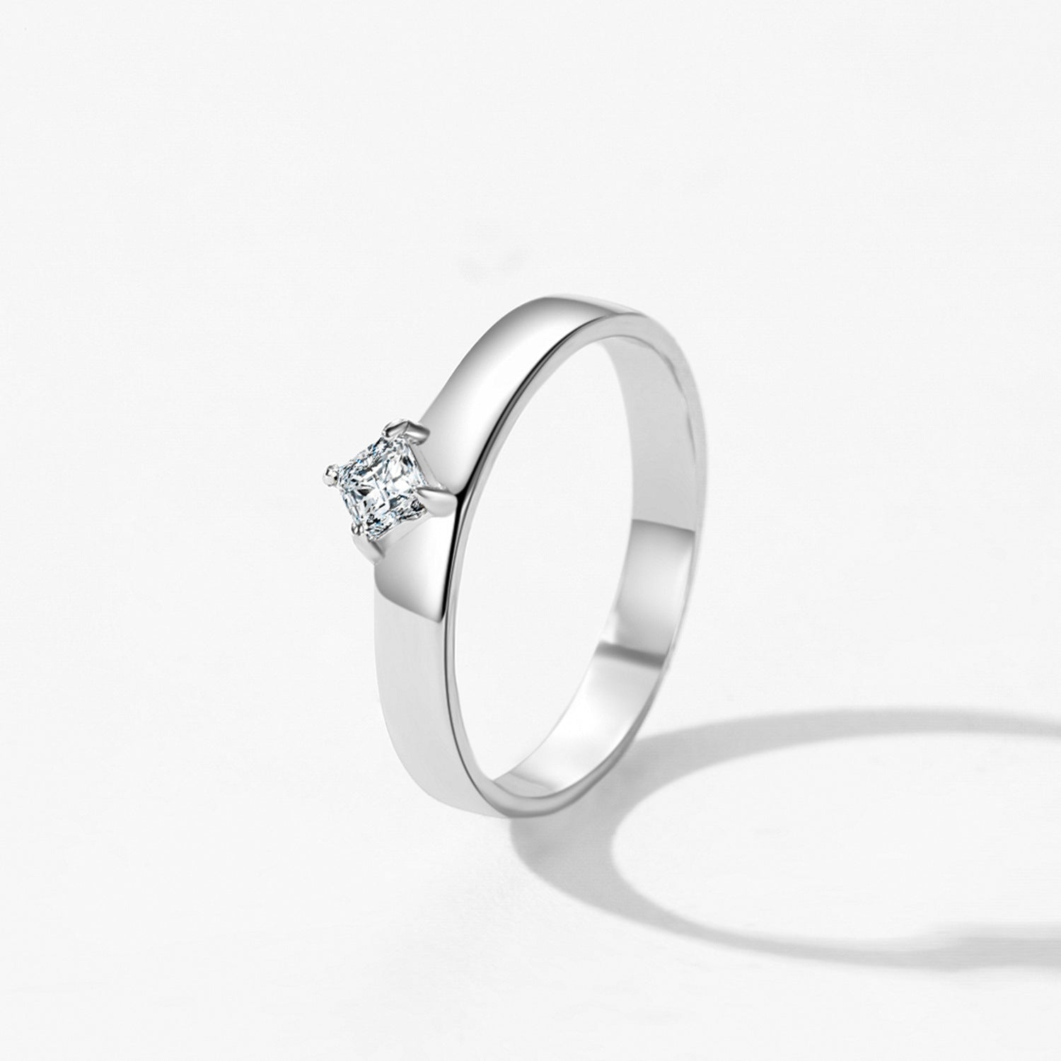 Wholesale S925 Sterling Silver Simple Square Starlight Single Diamond Ring